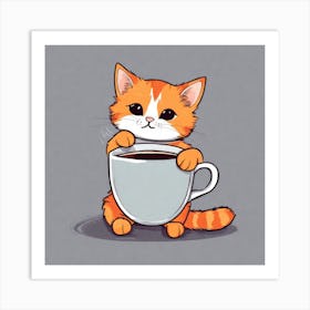 Cute Orange Kitten Loves Coffee Square Composition 43 Art Print