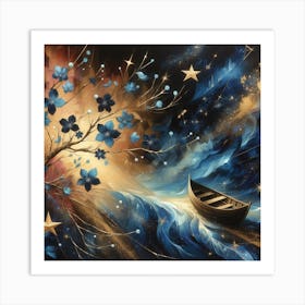 Boat and stars 3 Art Print