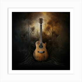 Acoustic Guitar In The Forest Art Print