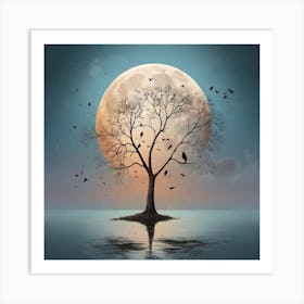 Full Moon Over Tree Art Print