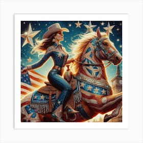 Cowgirl On Horseback 1 Art Print