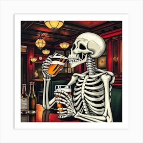 Skeleton Drinking Beer 15 Art Print