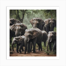 Elephants In The Forest 2 Art Print