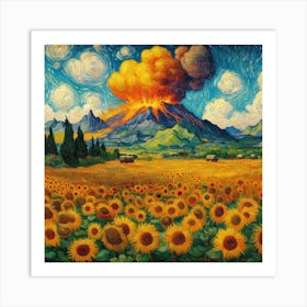 Van Gogh Painted A Sunflower Field In The Middle Of A Volcanic Eruption 2 Art Print