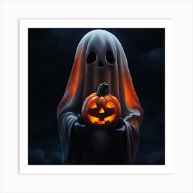 Ghost Holding Pumpkin Art Print