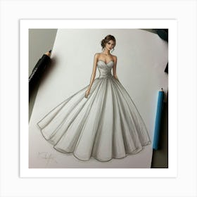 Wedding Dress Drawing Art Print