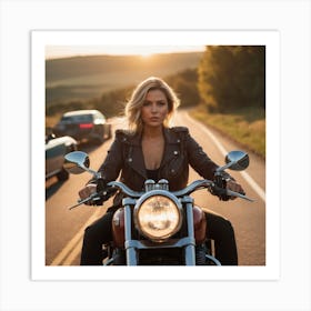 Beautiful Woman On A Motorcycle Art Print