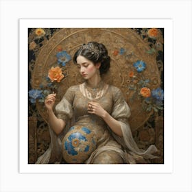 Lady With Flowers art print paintings Art Print