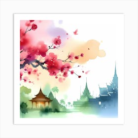 Asian Watercolor Painting 3 Art Print