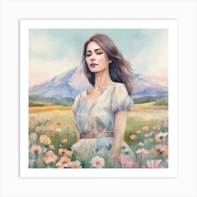 Girl In A Field Of Flowers Art Print