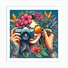 Tattooed Girl With Camera Art Print