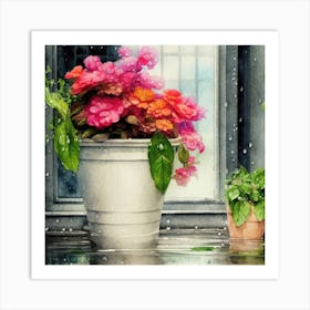Watercolor Greenhouse Flowers 19 Art Print