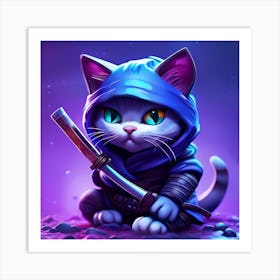 Purple Cat With Blue Eyes 2 Art Print