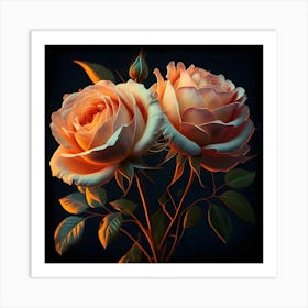 Illuminating A Delicate Bouquet Of Roses Art Print