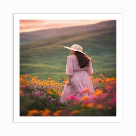 Girl In A Field Of Flowers Art Print