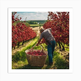 Cherry Picking In The Orchard 2 Art Print