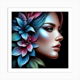 Portrait Of A Woman With Flowers 5 Art Print