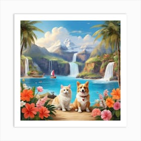 Two Cats On The Beach Art Print