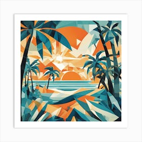 Tropical Paradise Palms Cubism Style Art Print