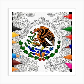 Mexico Flag Coloring Page 6 Art Print