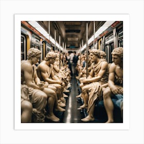 Greek Marble Statues Sitting In A Very Crowded Sub Art Print