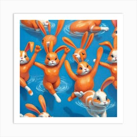 Rabbits In The Water 1 Art Print