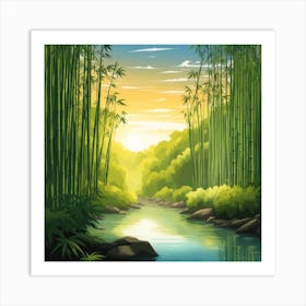 A Stream In A Bamboo Forest At Sun Rise Square Composition 237 Art Print