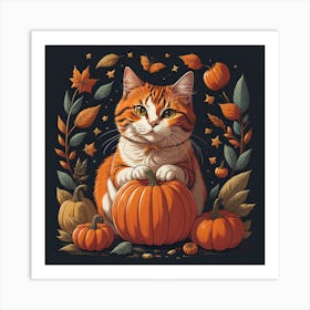 Cat With Pumpkins 1 Art Print