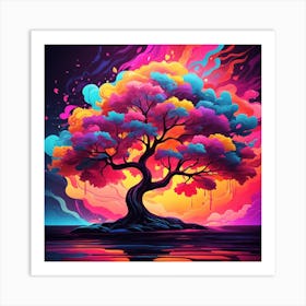 Colorful Tree, Neon Print Art Print