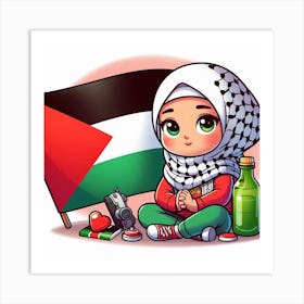 Palestinian Girl With Flag Art Print