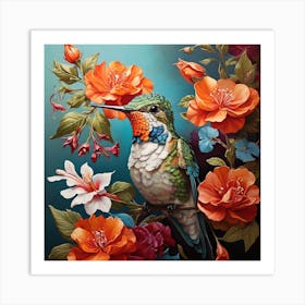 Hummingbird & Flower Art Print Art Print