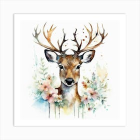 Deer Watercolor Painting Art Print