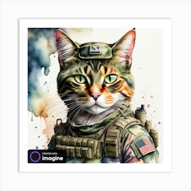 Cat In Military /Army Uniform Art Print