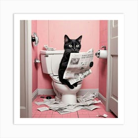 Cat Reading A Newspaper In Toilet (6) Art Print