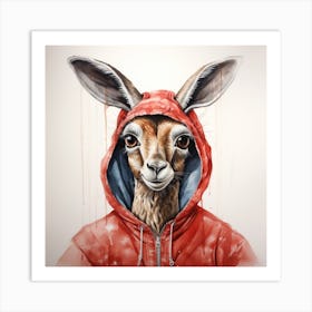 Watercolour Cartoon Gazelle In A Hoodie 1 Art Print