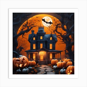 Halloween House With Pumpkins 11 Art Print