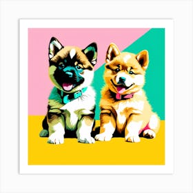 'Akita Pups' , This Contemporary art brings POP Art and Flat Vector Art Together, Colorful Art, Home Decor, Kids Room Decor, Animal Art, Puppy Bank - 40th Art Print