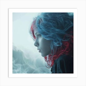 Girl With Red And Blue Hair Art Print