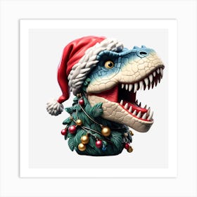 T-Rex Santa Hat Art Print