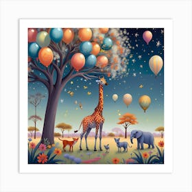 Giraffes And Balloons Art Print