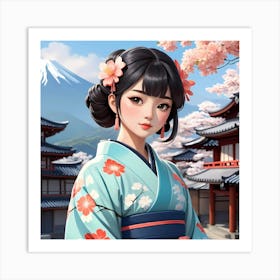 Asian Girl In Kimono 1 Art Print