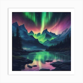 A Breathtaking View Of The Northern Lights Dancing Across A Starry Night Sky 1 Art Print