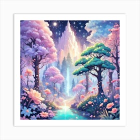 A Fantasy Forest With Twinkling Stars In Pastel Tone Square Composition 355 Art Print