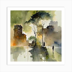 Watercolor Of A City Art Print