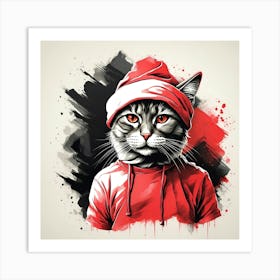 Cat In Red Hat Art Print