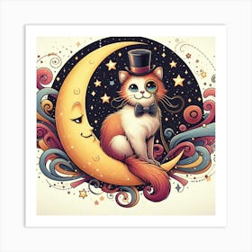 Cat On The Moon 3 Art Print