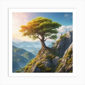 Tree On A Cliff Art Print