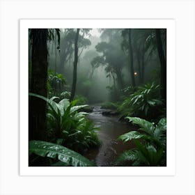 Forest Stream In The Rain Forest Art Print