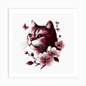 Cat and flawor  Art Print