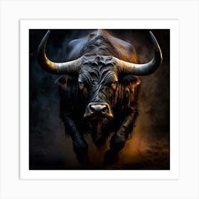 Abstract Black Bull Charging Studio Photography Art Print